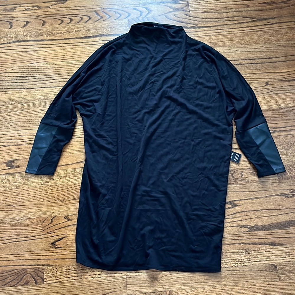 Express | Black dress with faux leather detail on sleeves. Mock neck. Size XL